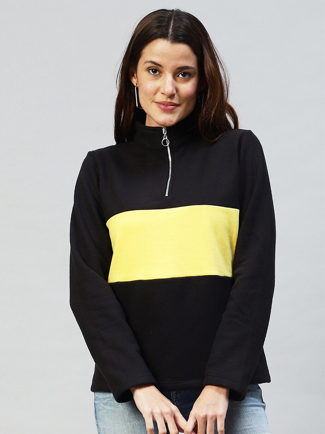 

Rigo Women Pullover Colourblocked Sweatshirt, Black