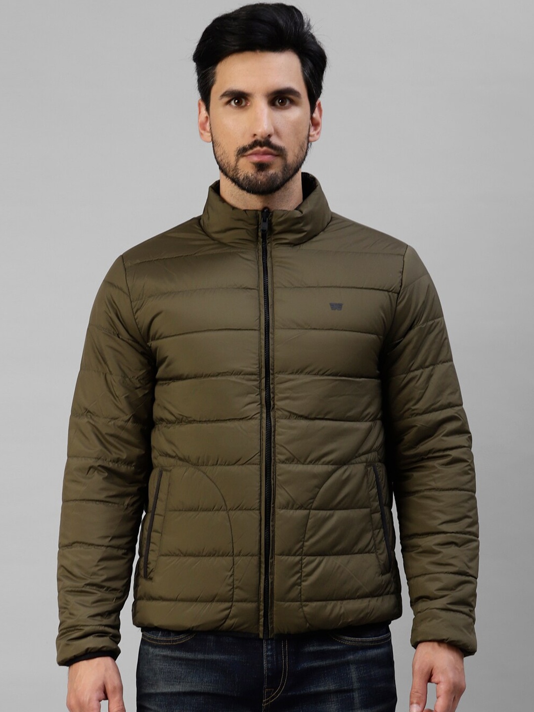 

Royal Enfield Stand Collar Quilted Reversible Jacket With Zip Detail, Olive