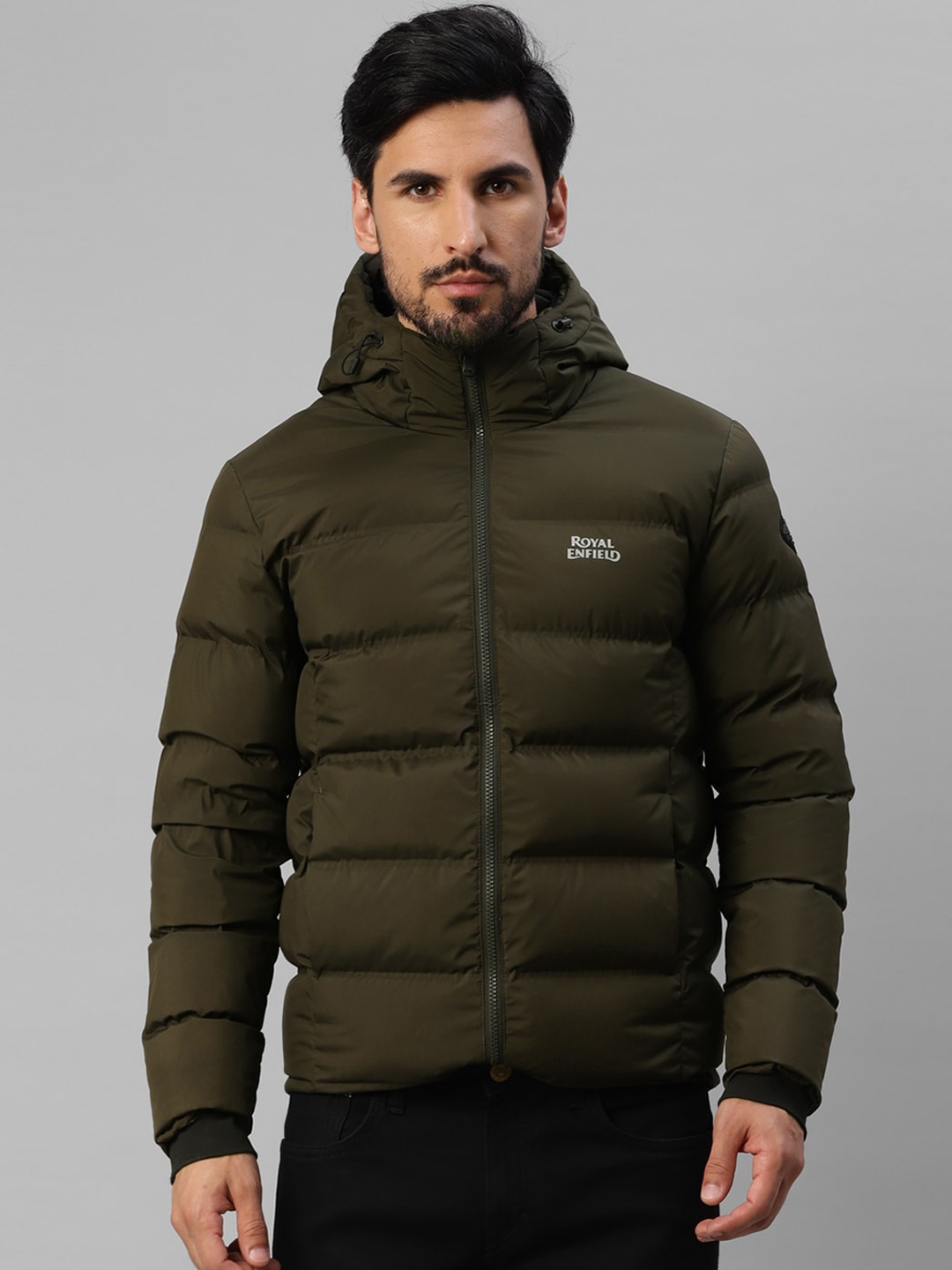 

Royal Enfield Hooded Quilted Jacket With Zip Detail, Green