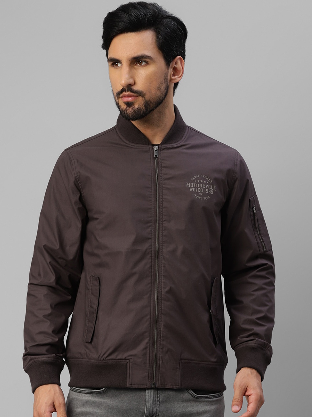 

Royal Enfield Stand Collar Bomber Jacket, Burgundy