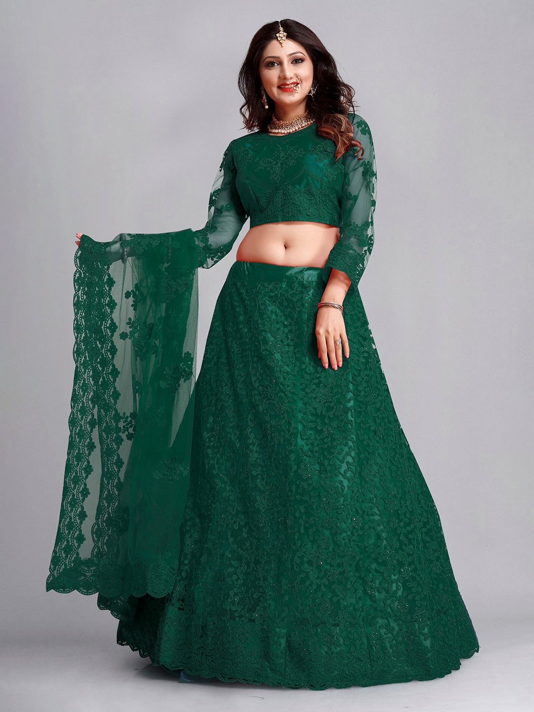 

KALINI Embroidered Semi-Stitched Lehenga & Unstitched Blouse With Dupatta, Green