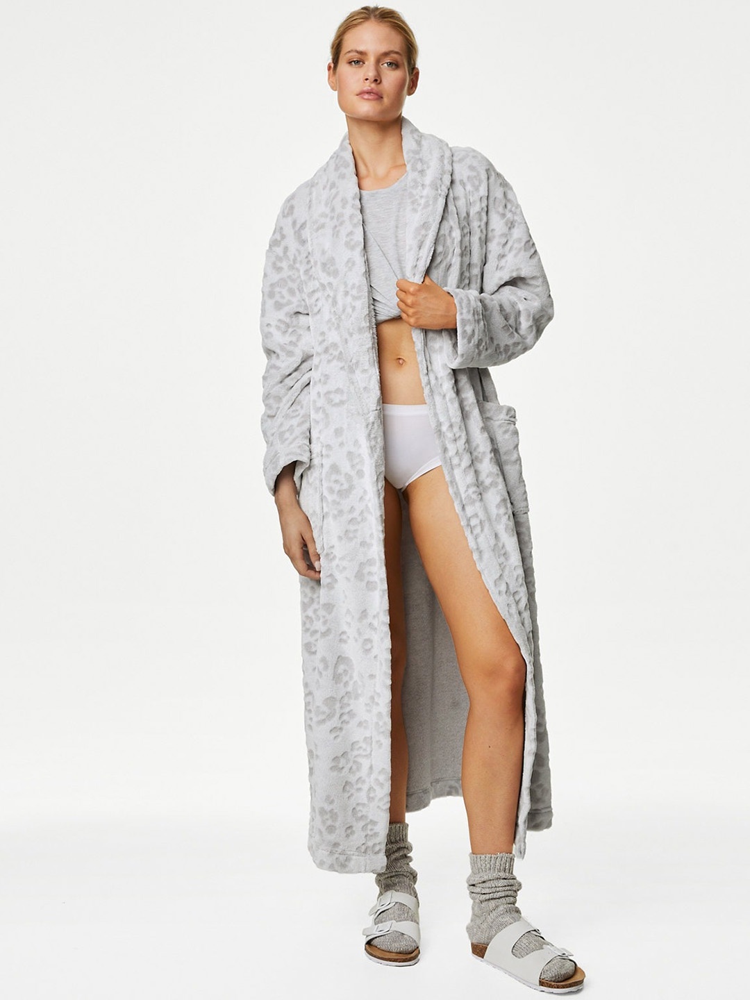 

Marks & Spencer Animal Printed Fleece Bath Robe, Grey