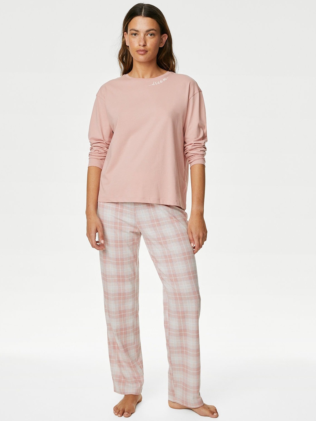 

Marks & Spencer Round Neck Pure Cotton Night suit, Pink