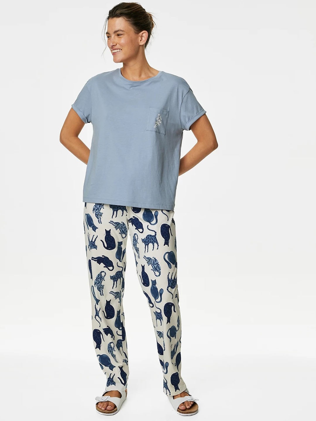 

Marks & Spencer Round Neck Pure Cotton Night suit, Blue