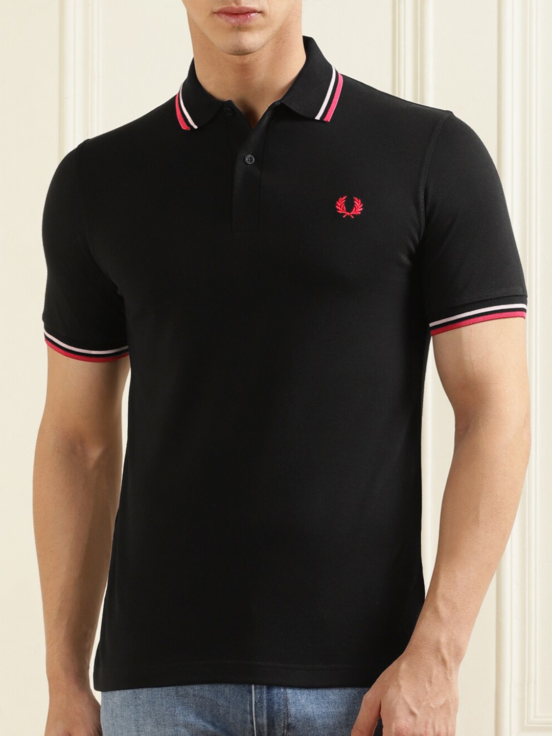 

Fred Perry Slim Fit Polo Collar Short Sleeve Cotton T-shirt, Black