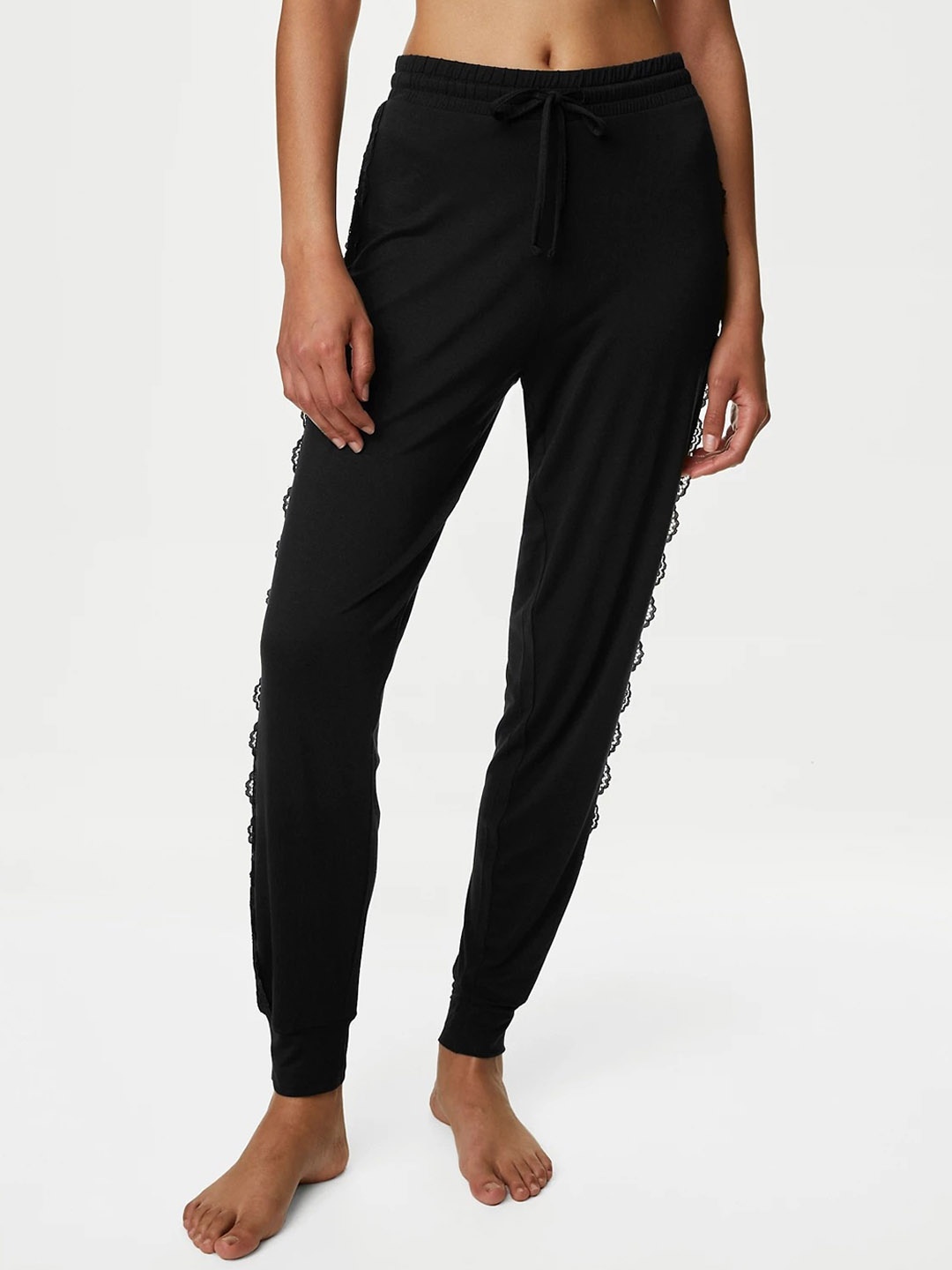 

Marks & Spencer Women Lace-Trim Lounge Joggers, Black