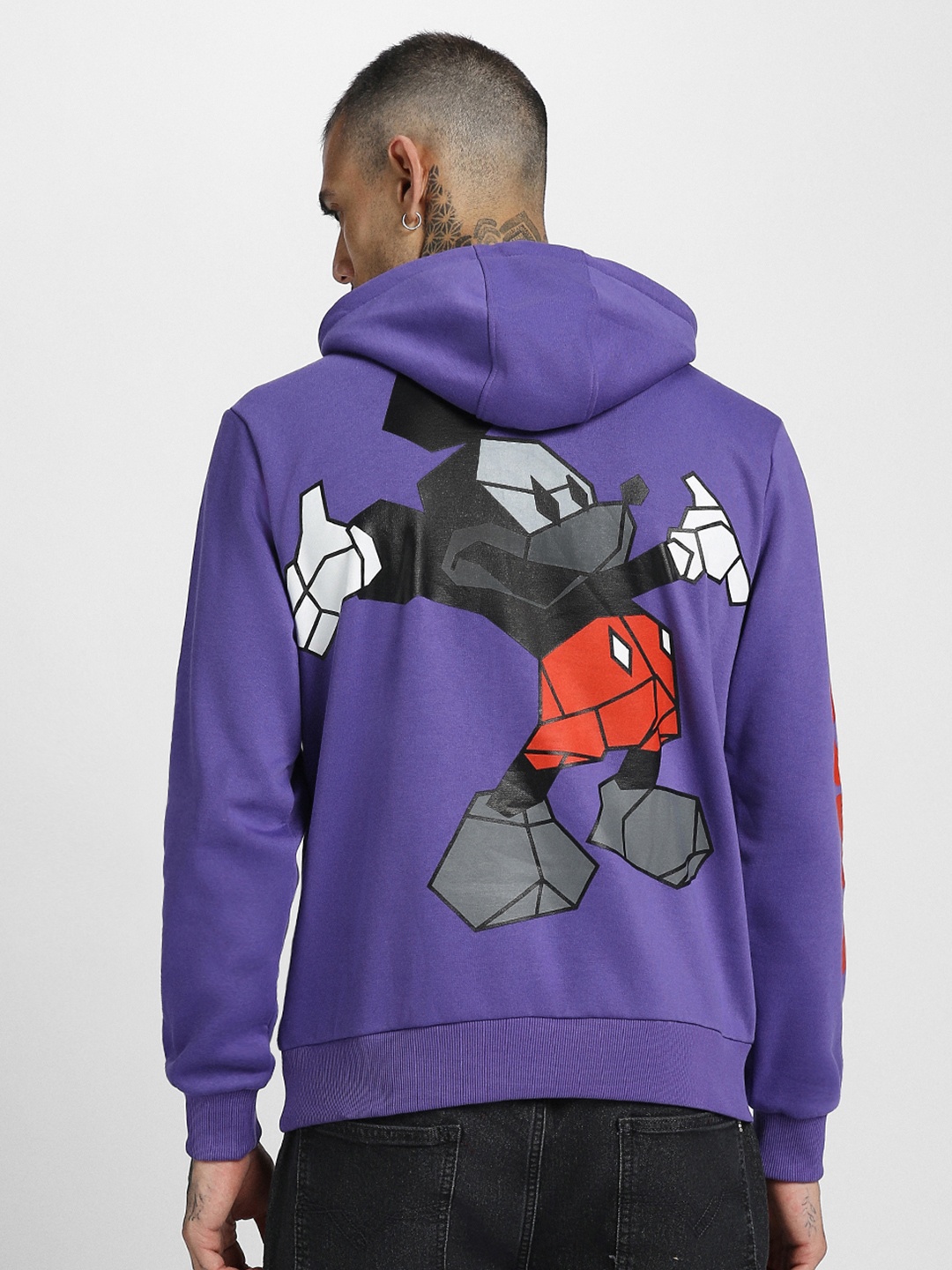 

VEIRDO Disney Mickey Mouse Printed Long Sleeves Fleece Pullover Hooded Sweatshirt, Purple