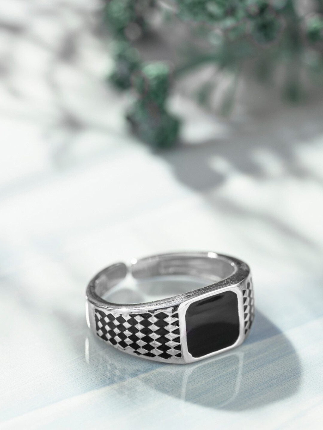 

Zavya Men 925 Pure Sterling Silver Rhodium-Plated Adjustable Finger Ring