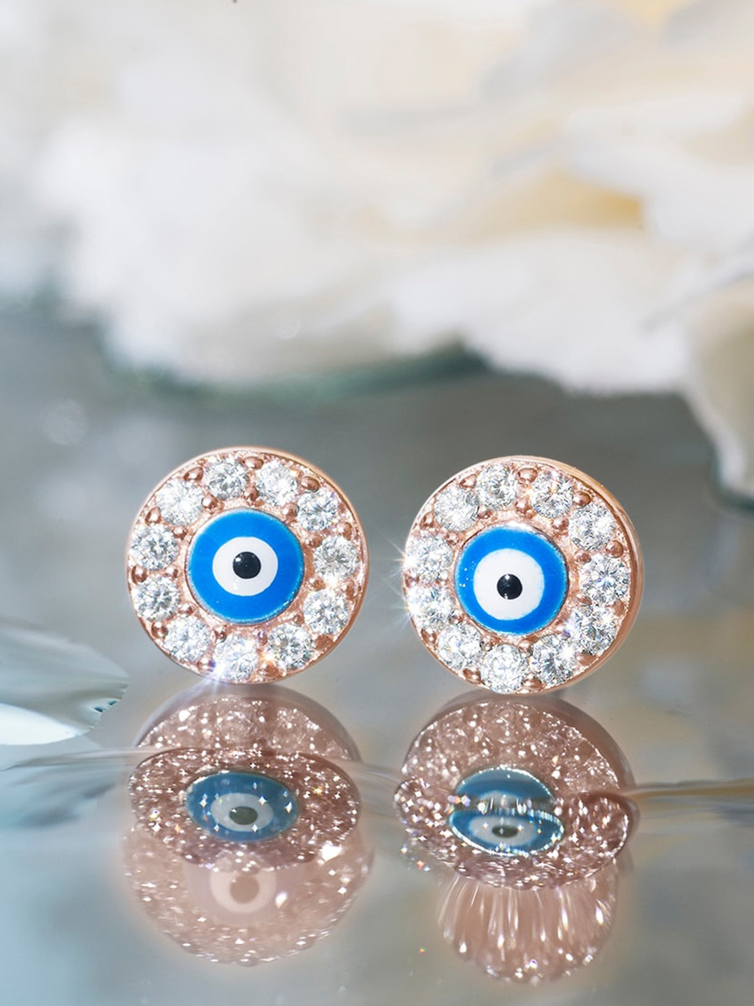 

Zavya 925 Pure Sterling Silver Rose Gold Plated CZ Studded Studs Earrings