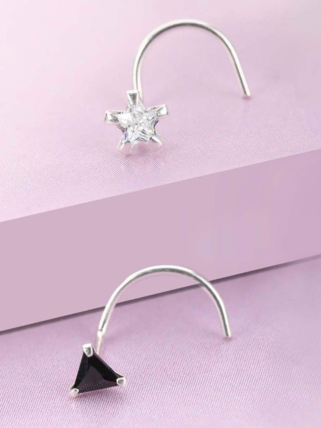 

Zavya Set Of 2 925 Pure Sterling Silver Rhodium-Plated CZ-Studded Nosepins