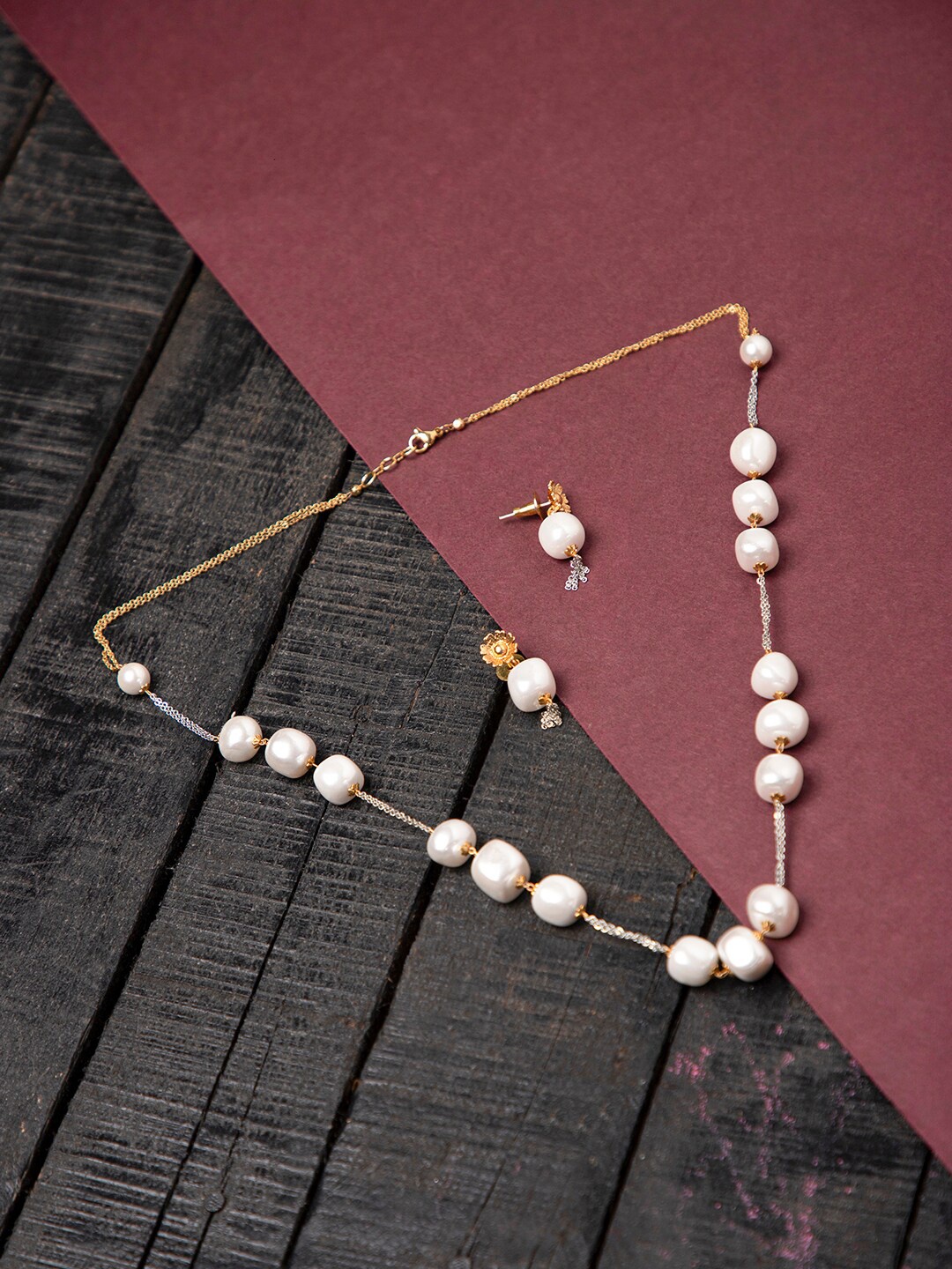 

PRITA BY PRIYAASI Gold-Plated Stone-Studded Jewellery Set, White
