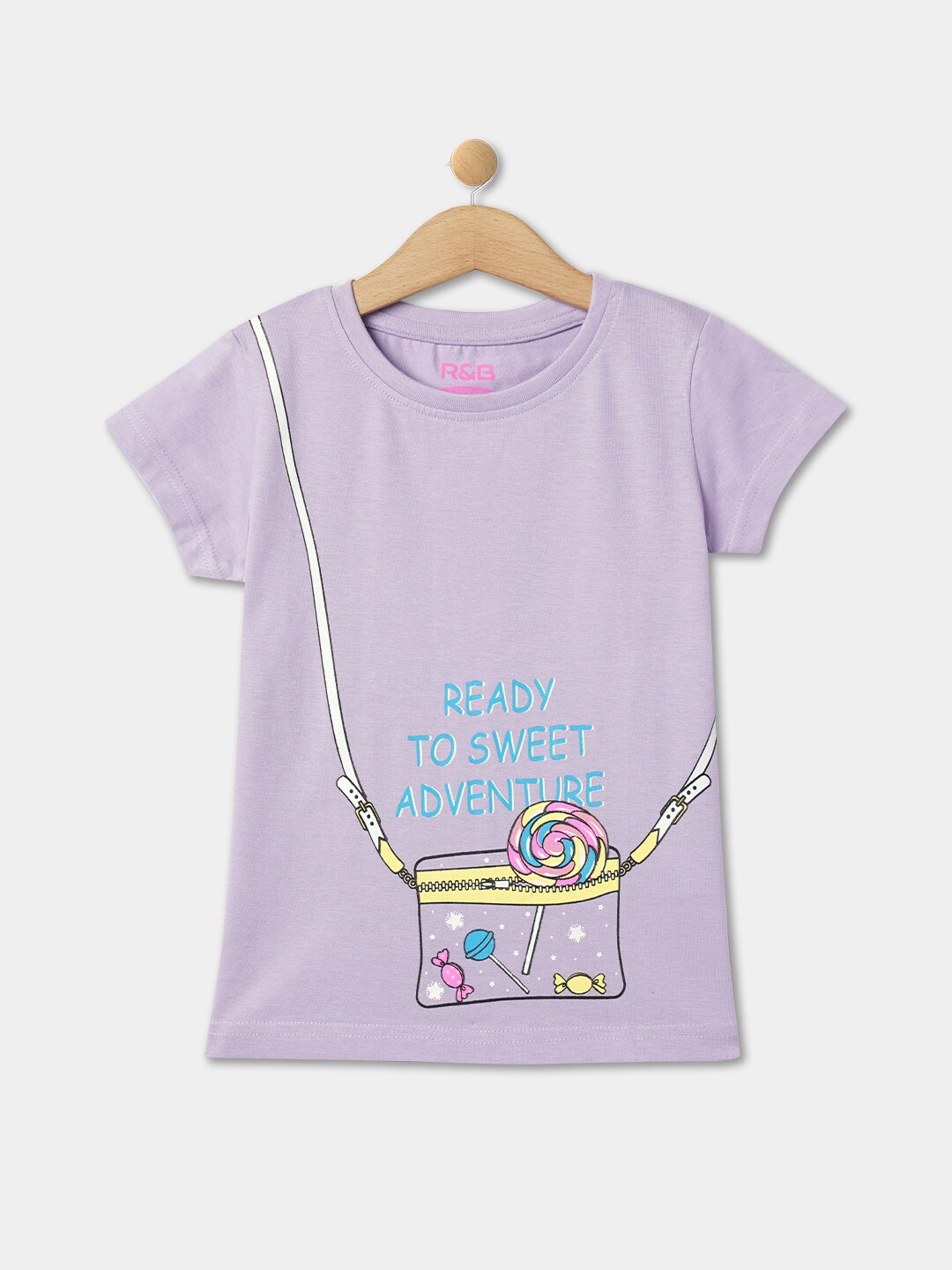 

R&B Girls Typography Printed Regular Fit Cotton T-shirt, Purple