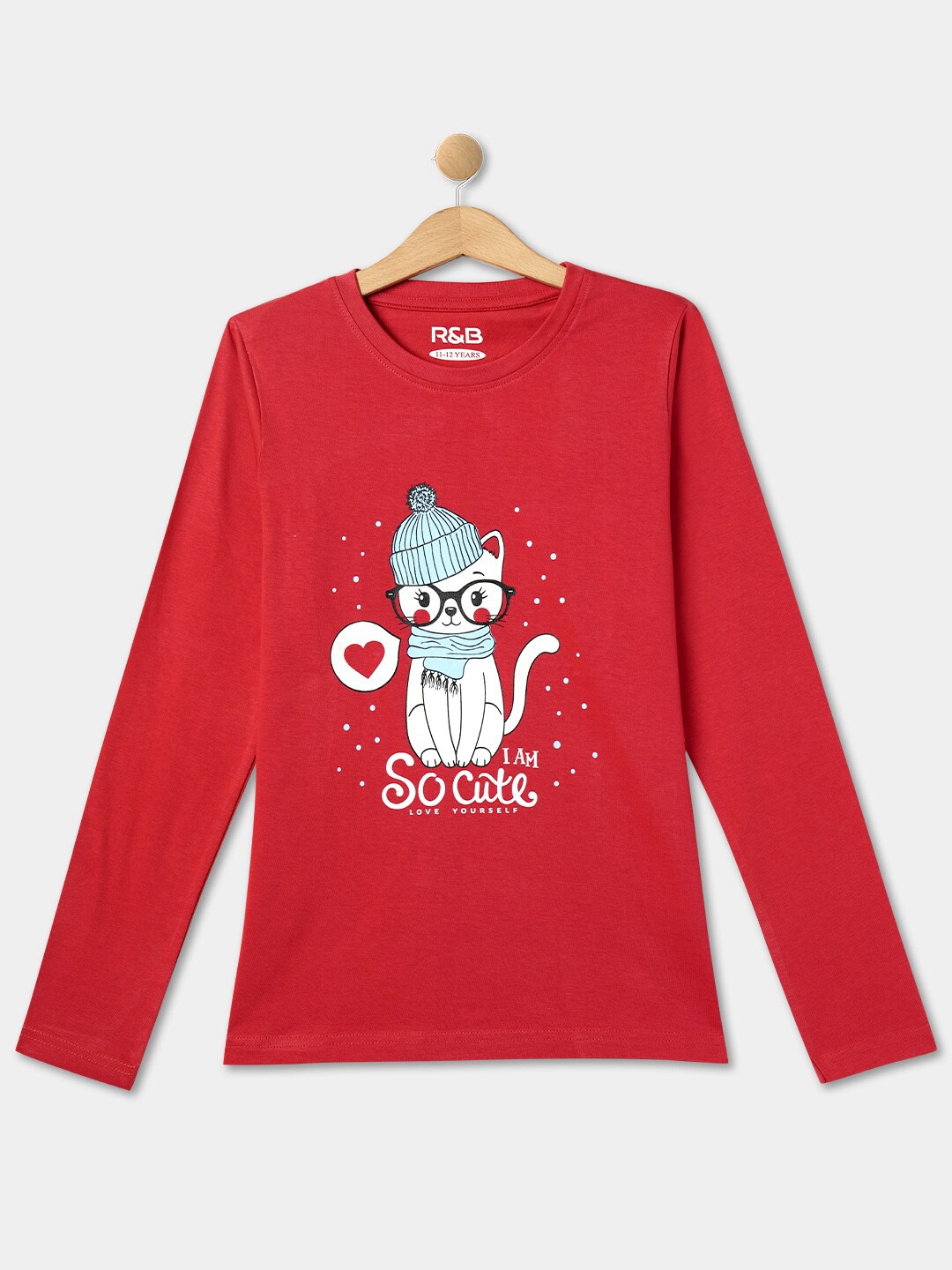 

R&B Girls Graphic Printed Cotton T-shirt, Red