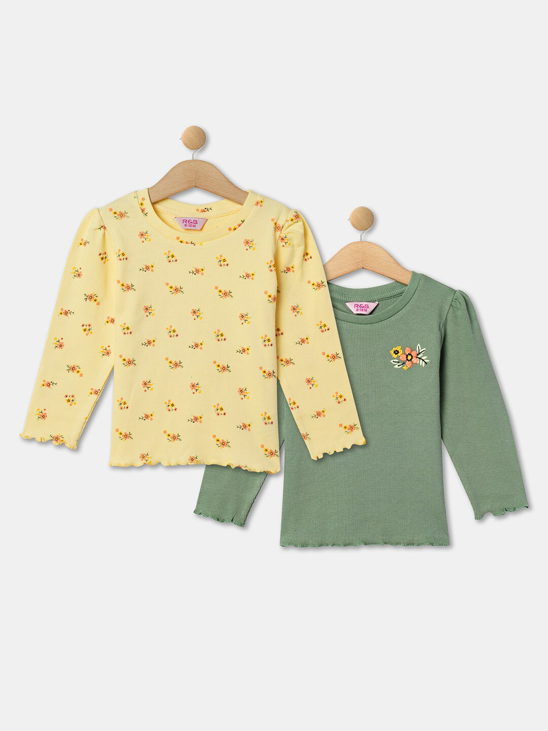 

R&B Infant Girls Pack Of 2 Conversational Printed Cotton T-shirt, Yellow