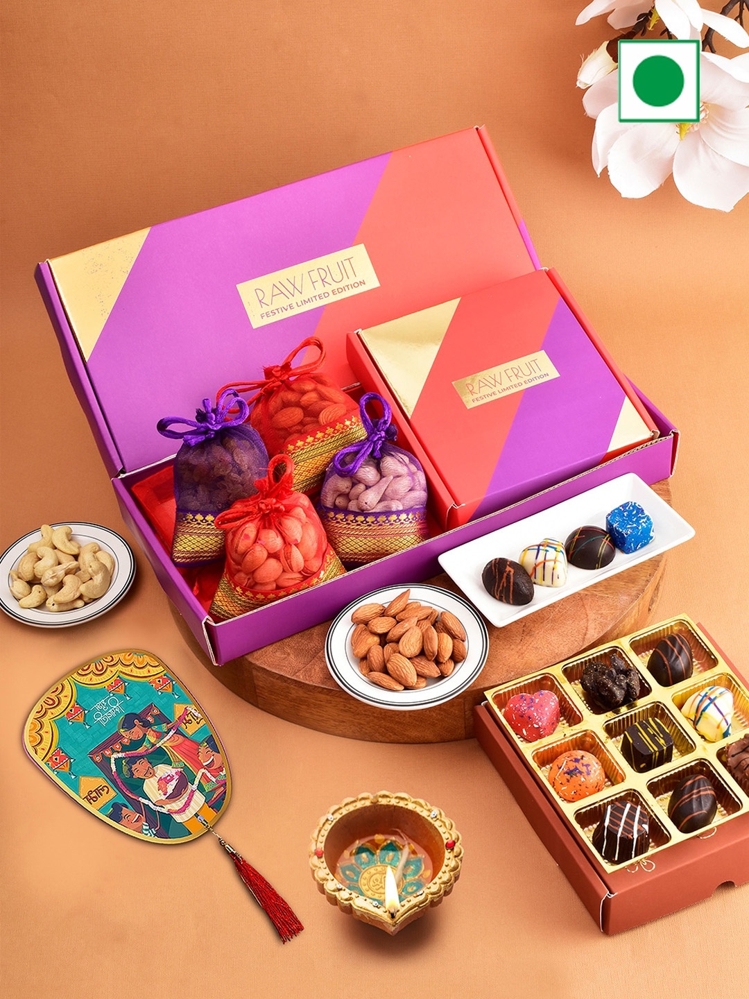 

RawFruit Diwali Gift Dryfruits with Chocolates, Purple
