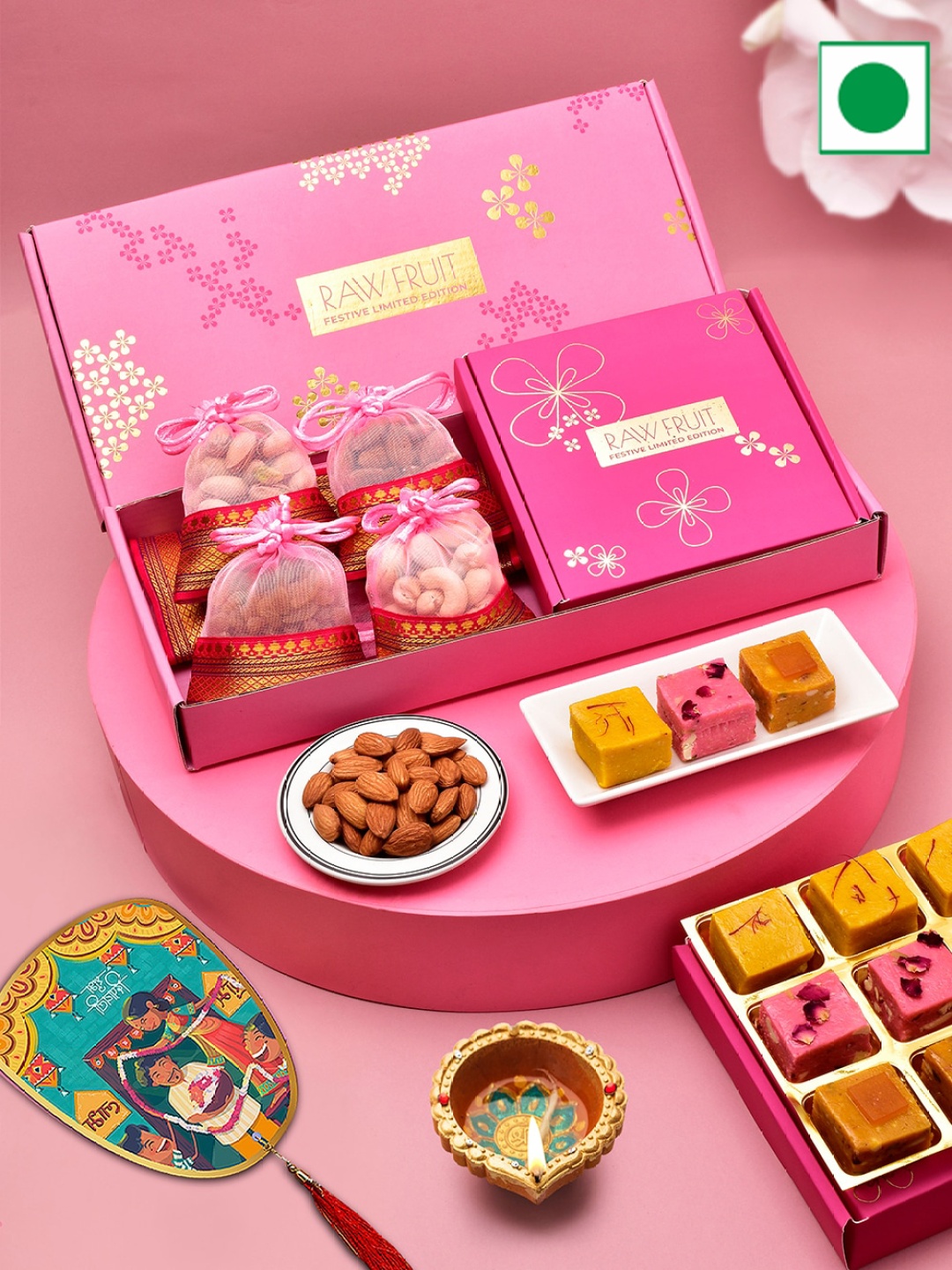 

RawFruit Diwali Gift Dryfruits with Frudge, Pink