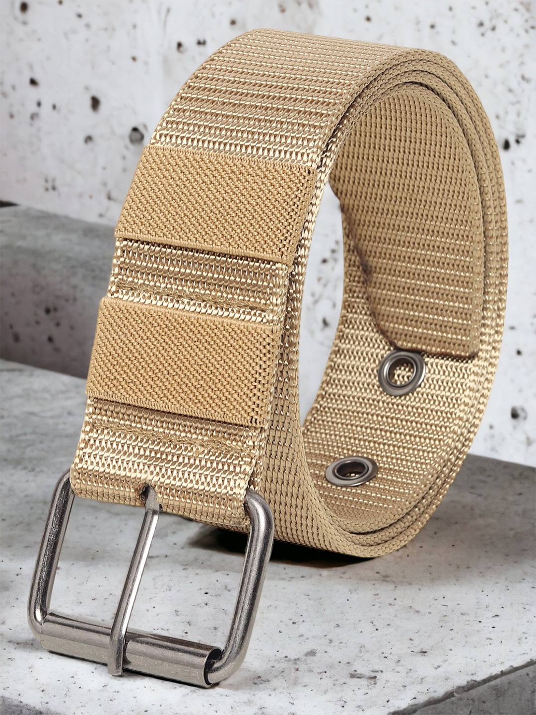 

Mast & Harbour Men Textured Canvas Belt, Gold