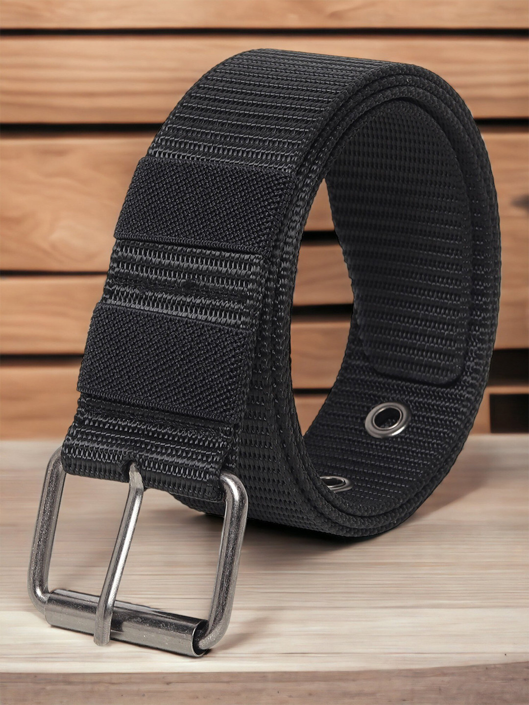 

Mast & Harbour Men Textured Canvas Belt, Black