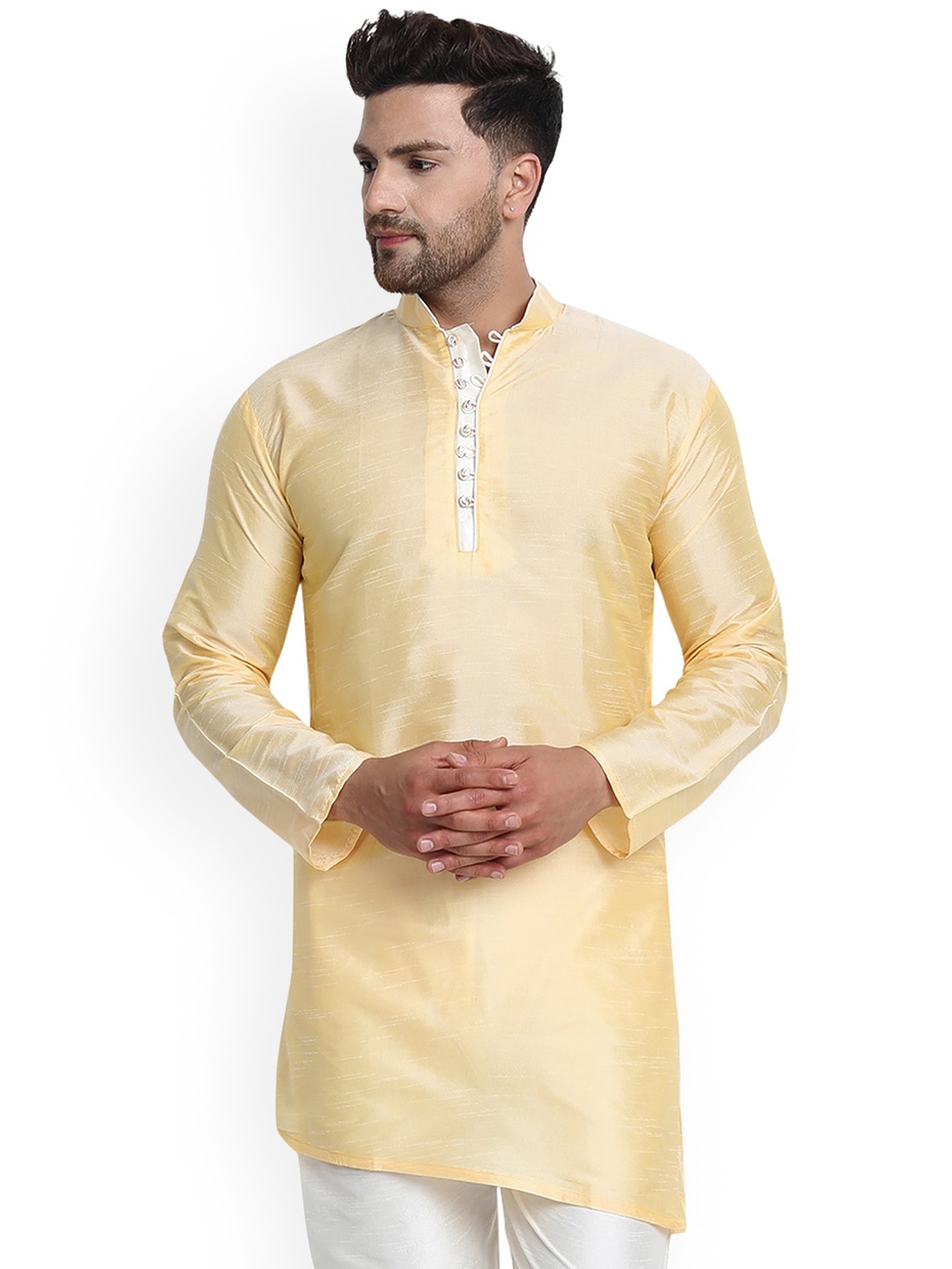 

Enciger Mandarin Collar Long Sleeves Regular Kurta, Beige