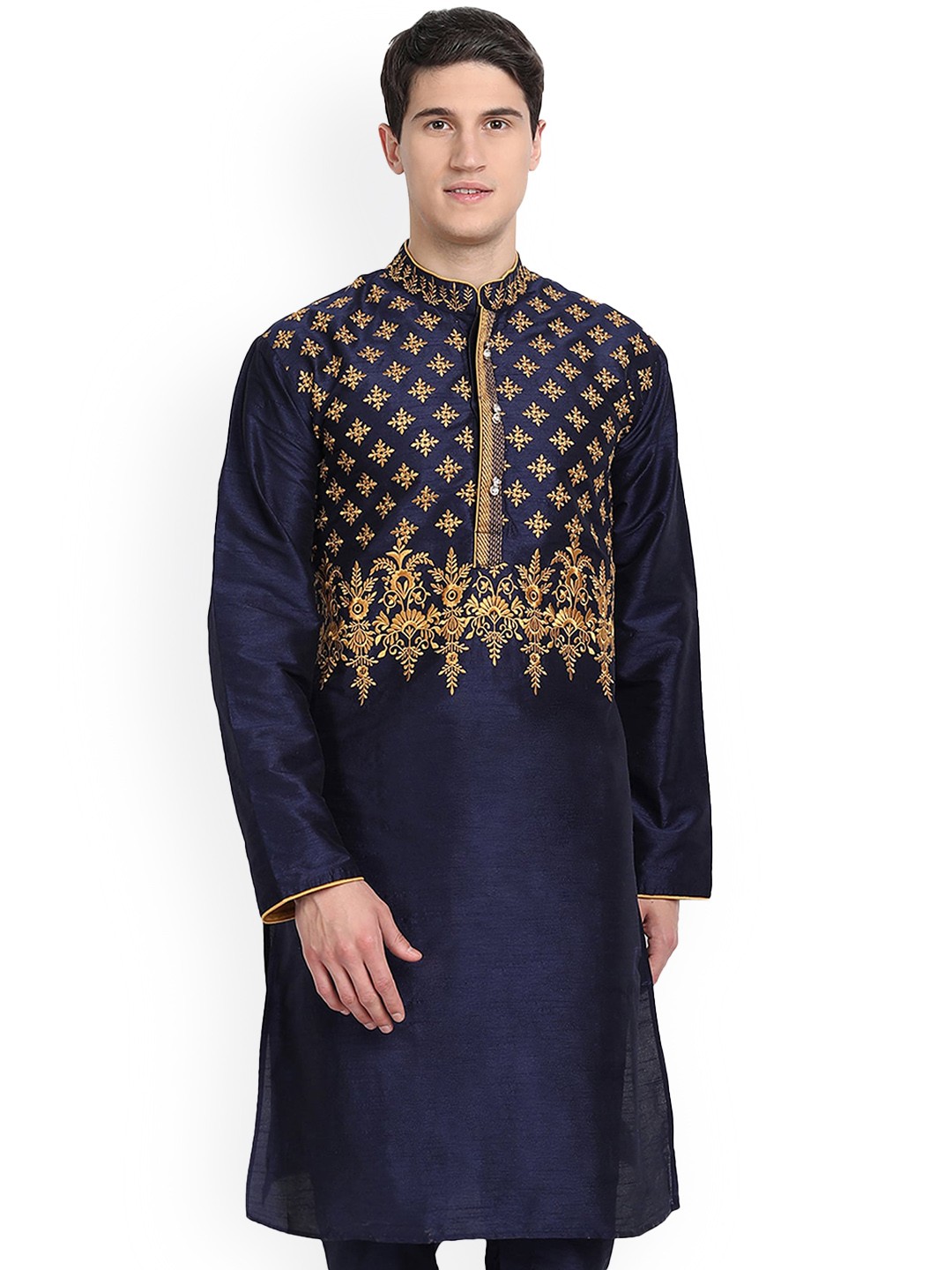 

Enciger Ethnic Motifs Embroidered Mandarin Collar Straight Kurta, Blue