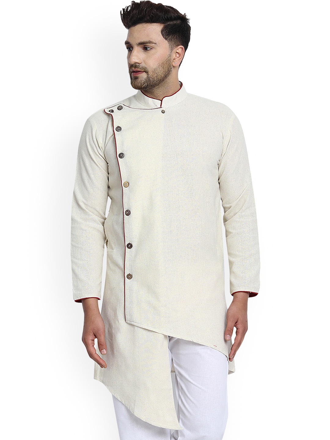 

Enciger Mandarin Collar Thread Work Straight Kurta, Off white
