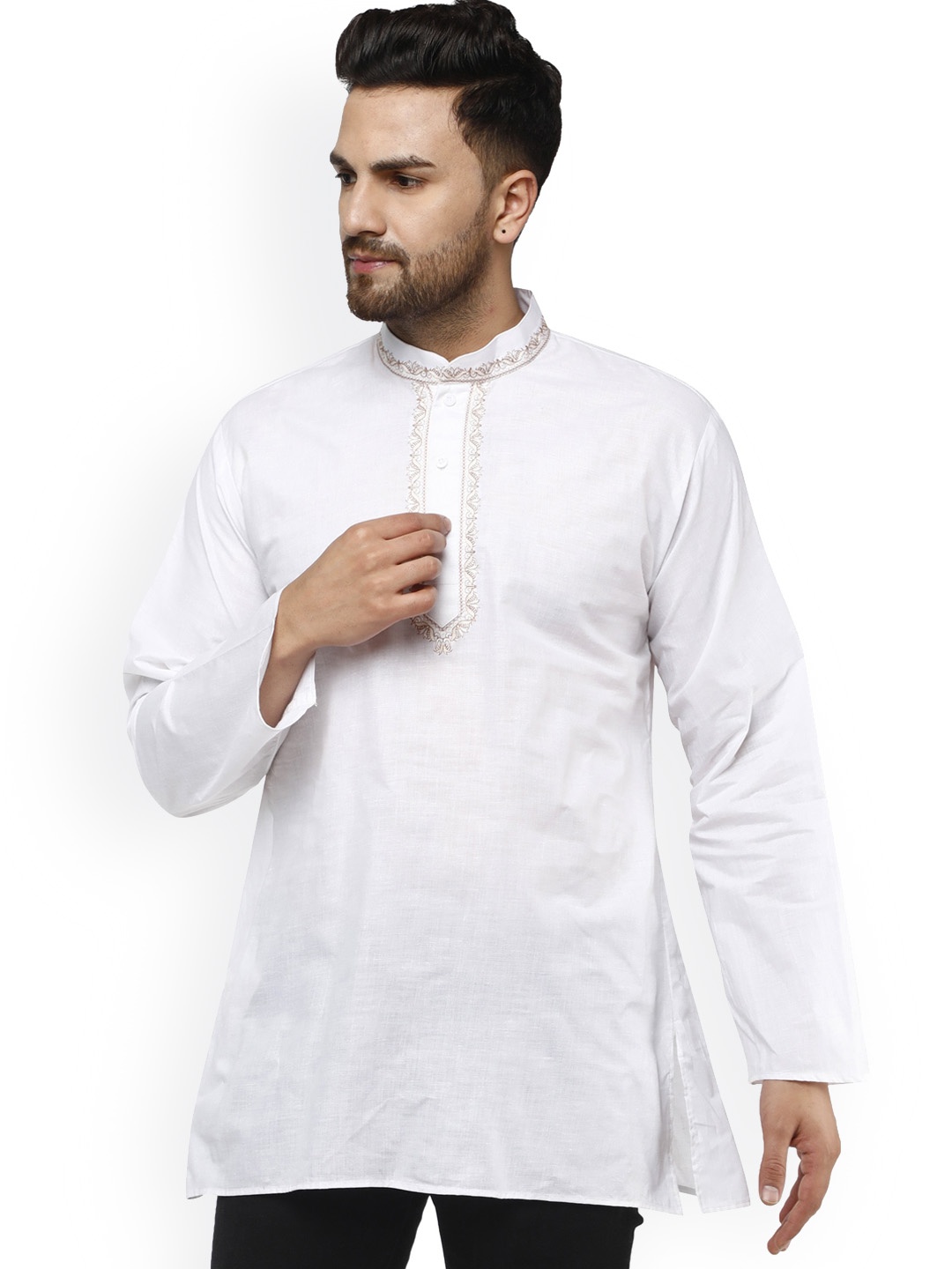 

Enciger Band Collar Straight Regular Cotton Kurta, White