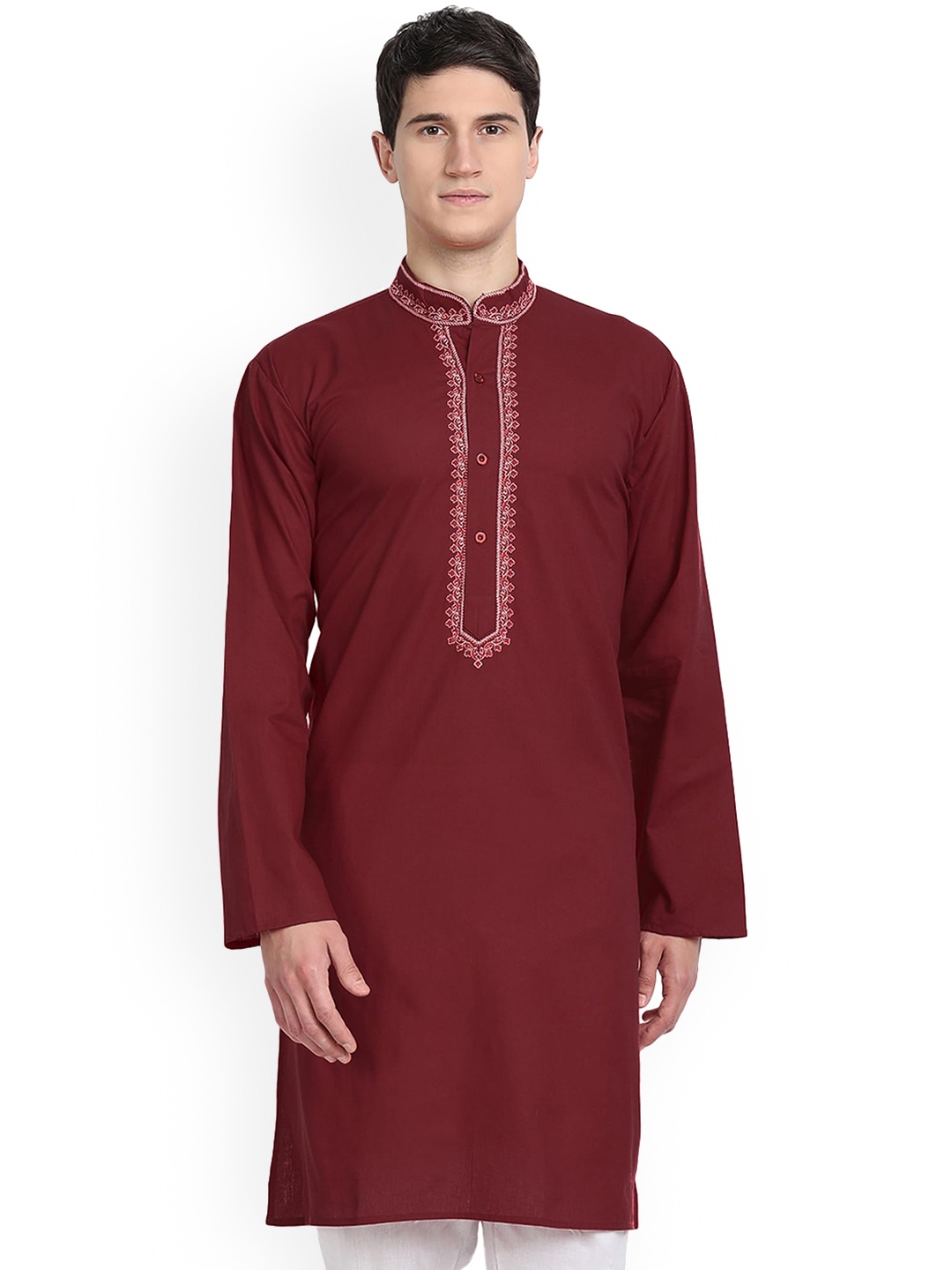 

Enciger Mandarin Collar Thread Work Kurta, Maroon