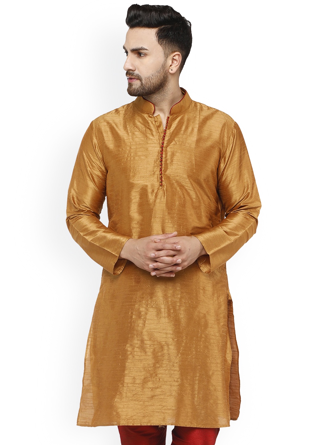 

Enciger Mandarin Collar Long Sleeve Straight Kurta, Brown