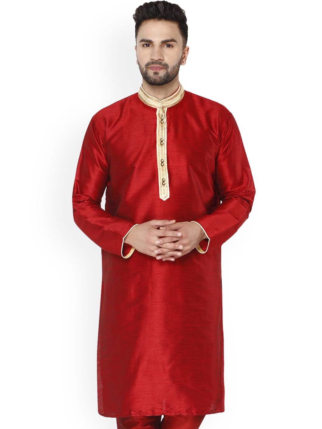 

Enciger Mandarin Collar Dupion Silk Straight Kurta, Red