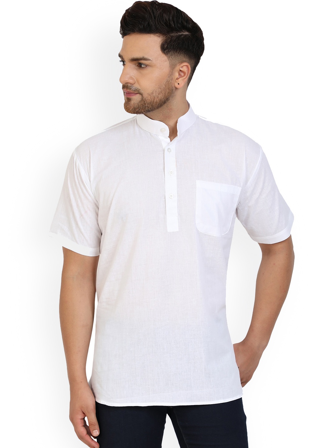 

Enciger Mandarin Collar Cotton Straight Short Kurta, White