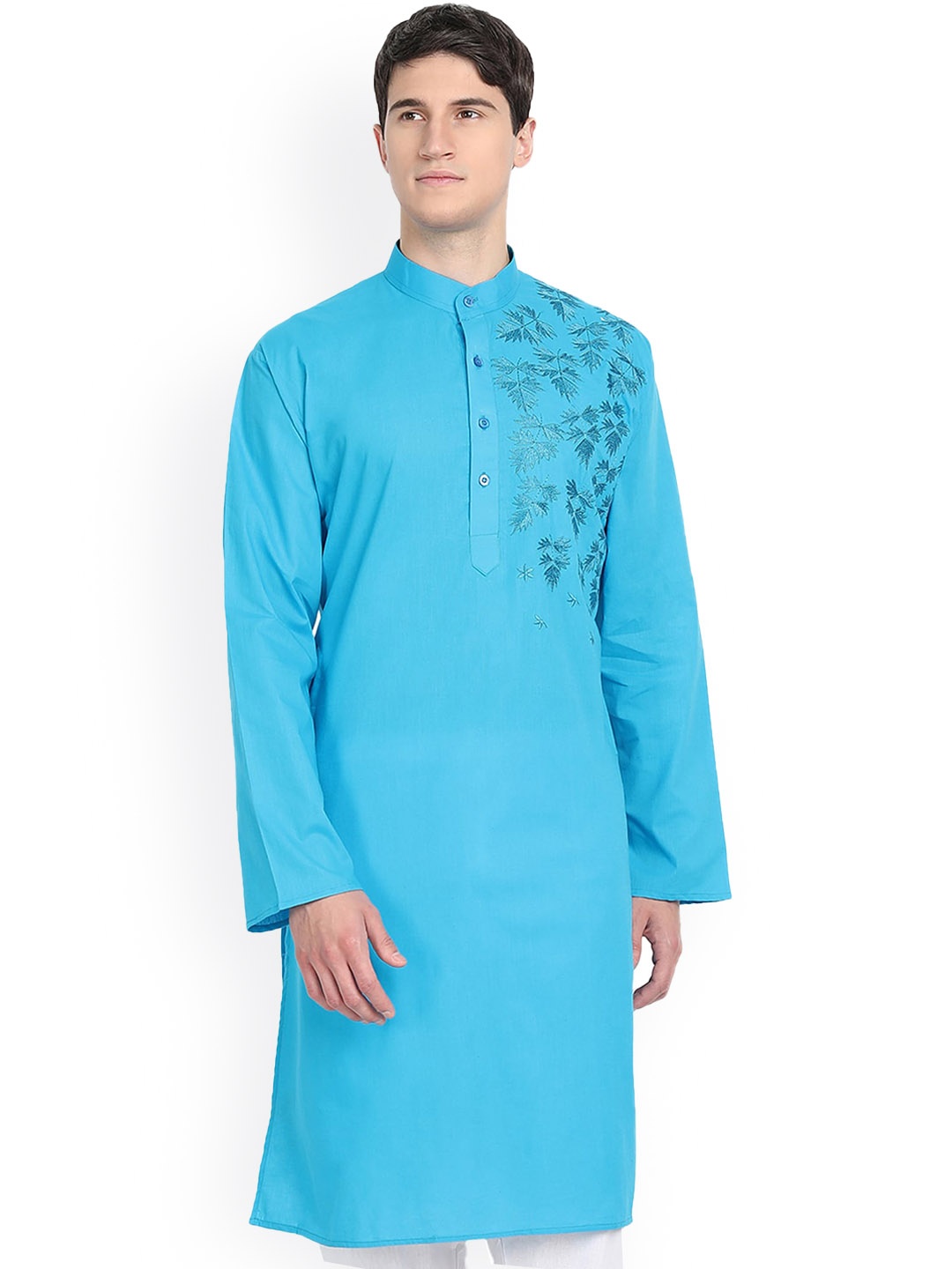 

Enciger Floral Embroidered Thread Work Straight Kurta, Turquoise blue