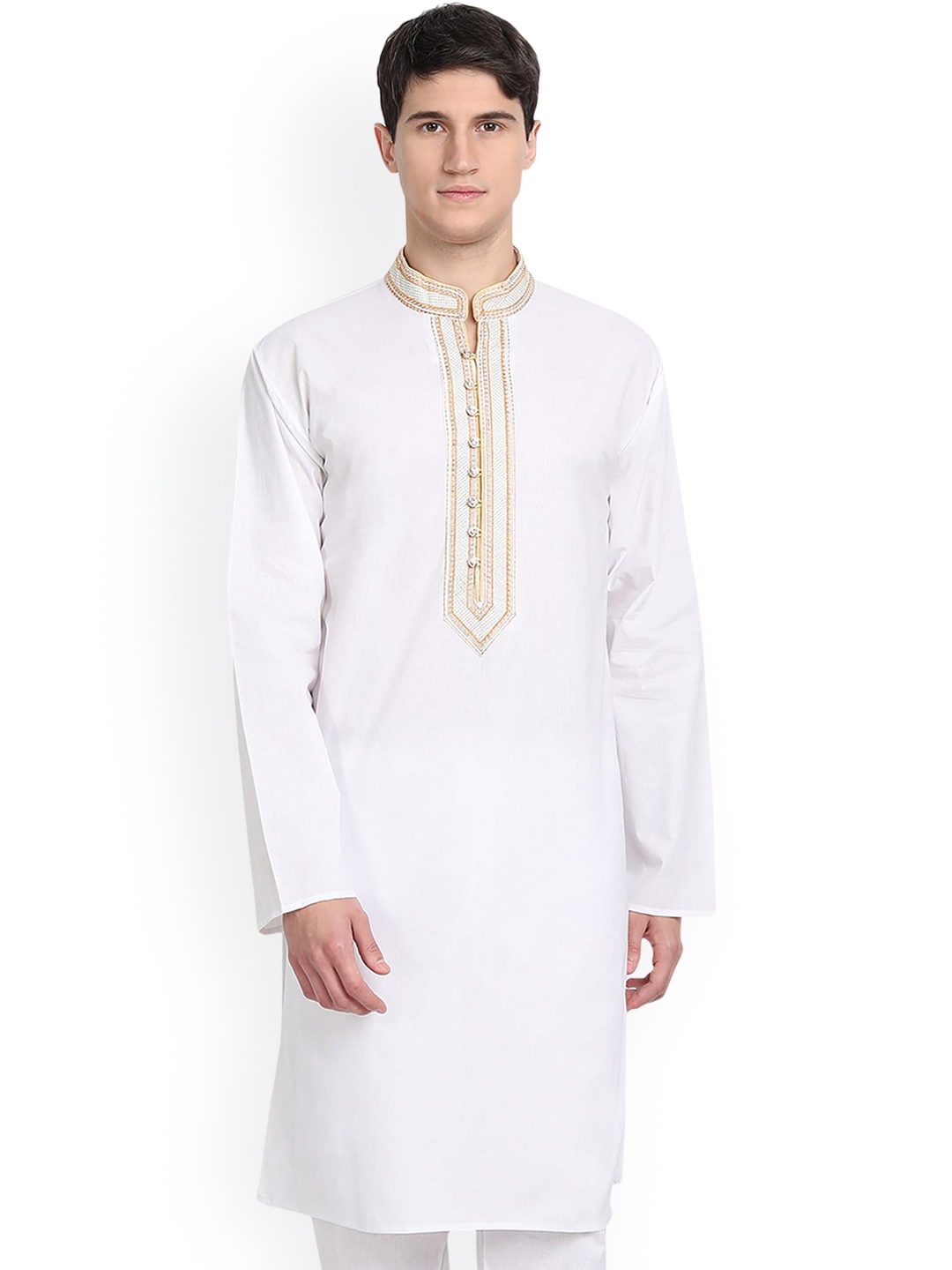 

Enciger Yoke Design Thread Work Straight Kurta, White