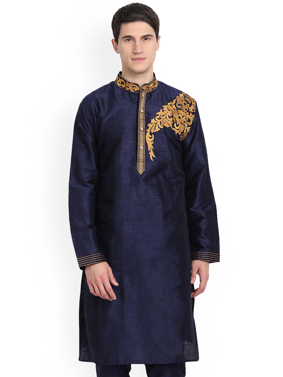 

Enciger Ethnic Motifs Embroidered Yoke Mandarin Collar Straight Kurta, Blue