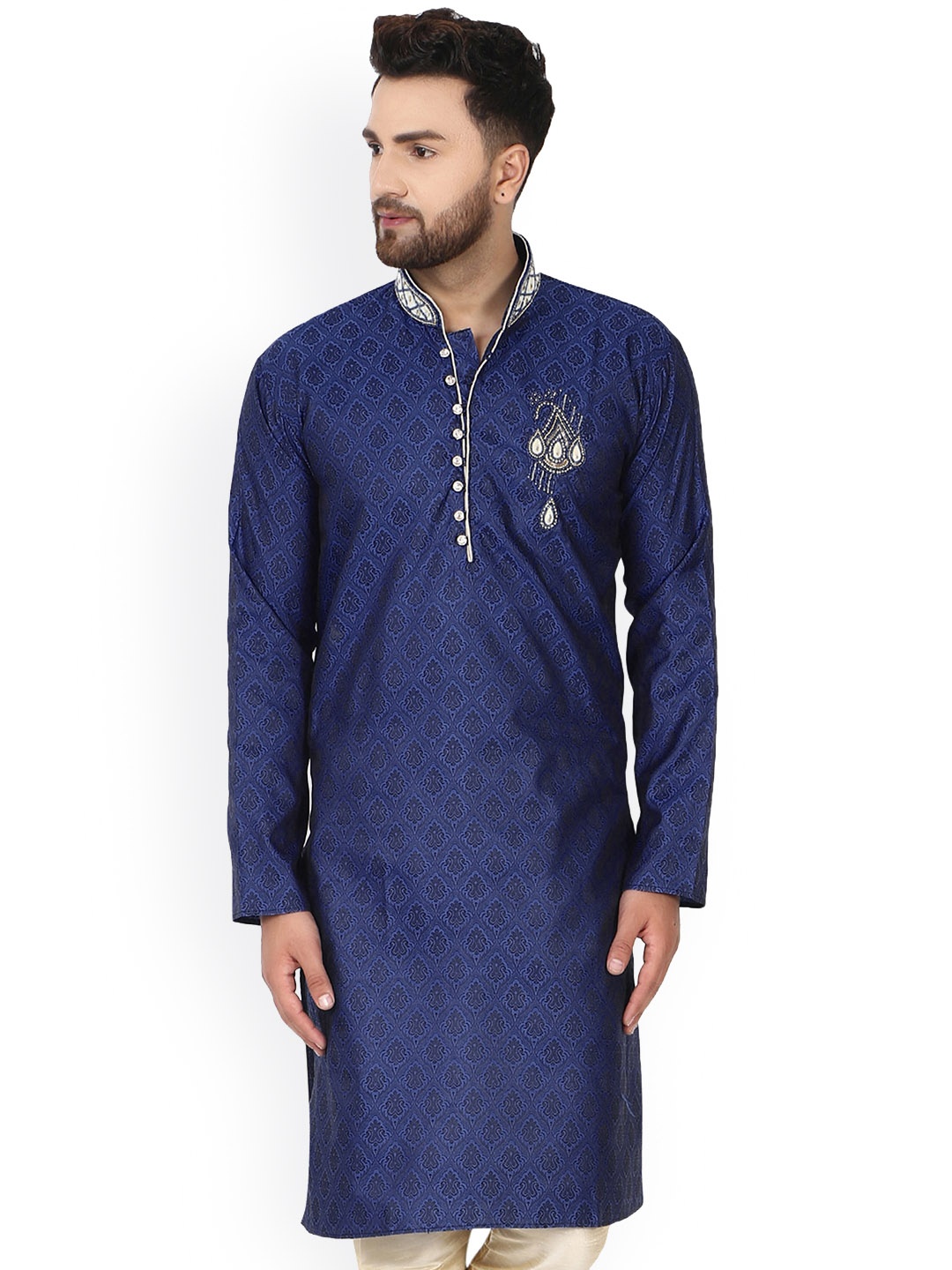 

Enciger Ethnic Motifs Woven Design Jacquard Straight Kurta, Blue