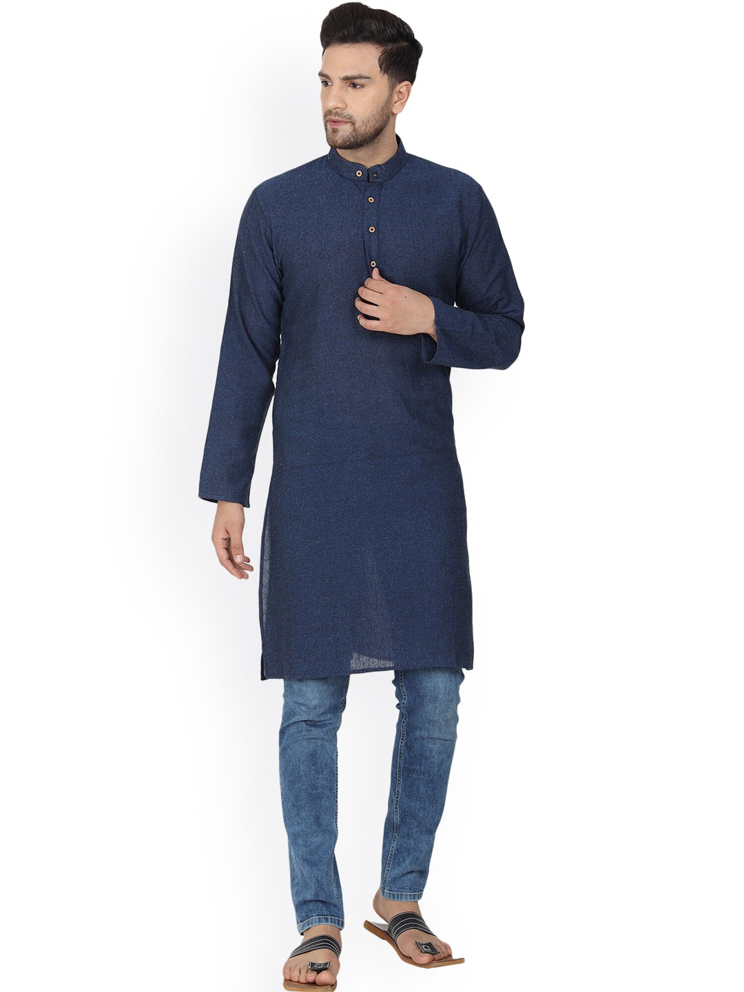 

Enciger Mandarin Collar Straight Kurta, Blue