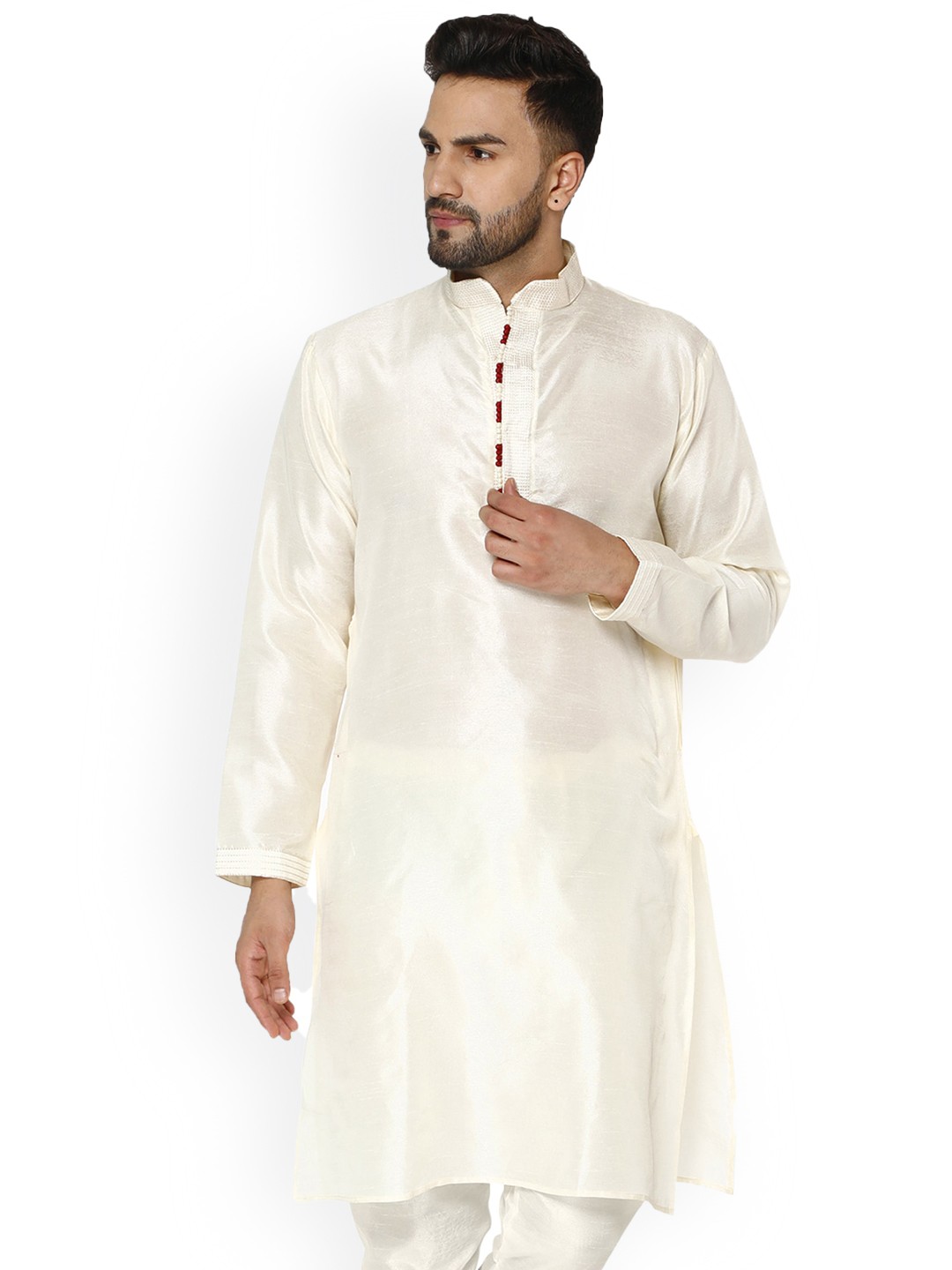 

Enciger Men Off White Thread Work Handloom Kurta