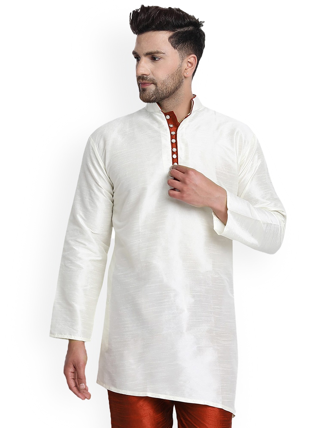 

Enciger Mandarin Collar White Romance Straight Kurta, Off white
