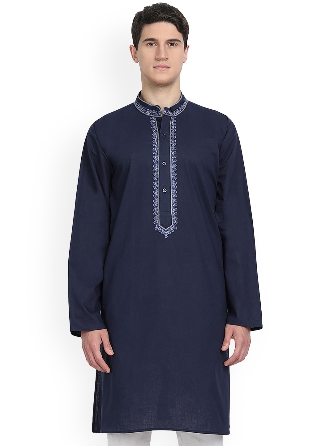 

Enciger Men Blue Embroidered Thread Work Handloom Kurta