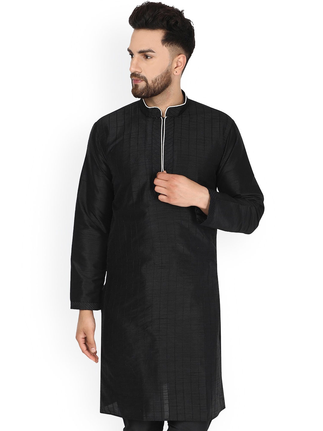 

Enciger Men Black Handloom Pathani Kurta