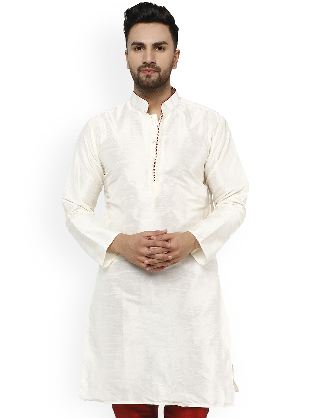 

Enciger Men Off White Thread Work Handloom Kurta