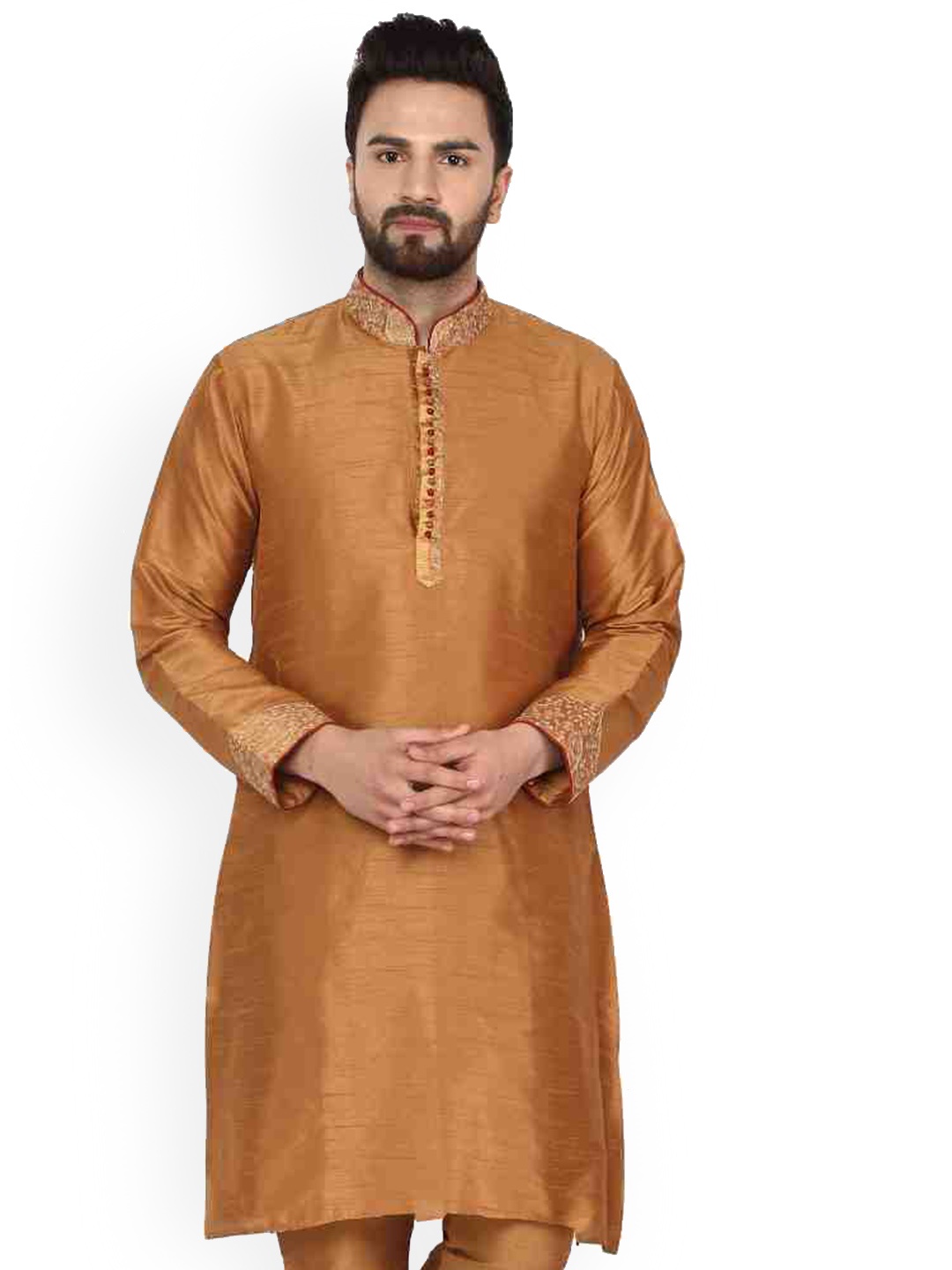 

Enciger Mandarin Collar Straight Kurta, Brown