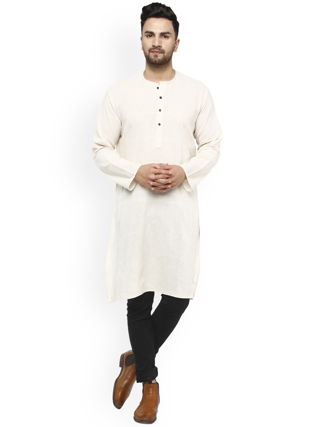 

Enciger Men Off White Handloom Kurta