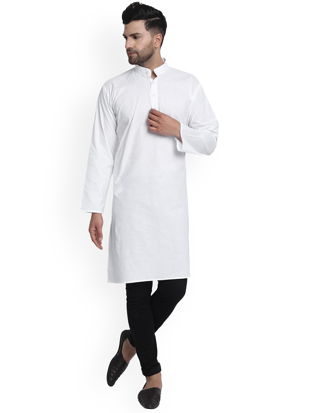 

Enciger Band Collar Straight Regular Cotton Kurta, White