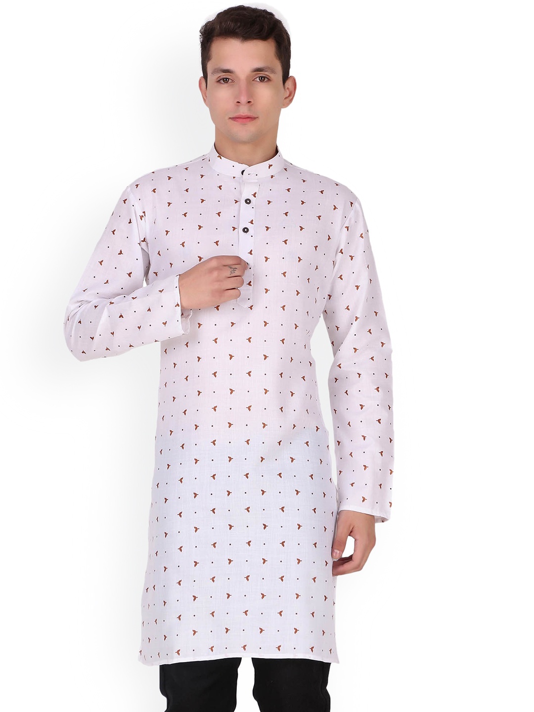 

Enciger Ethnic Motifs Printed Straight Cotton Kurta, Brown