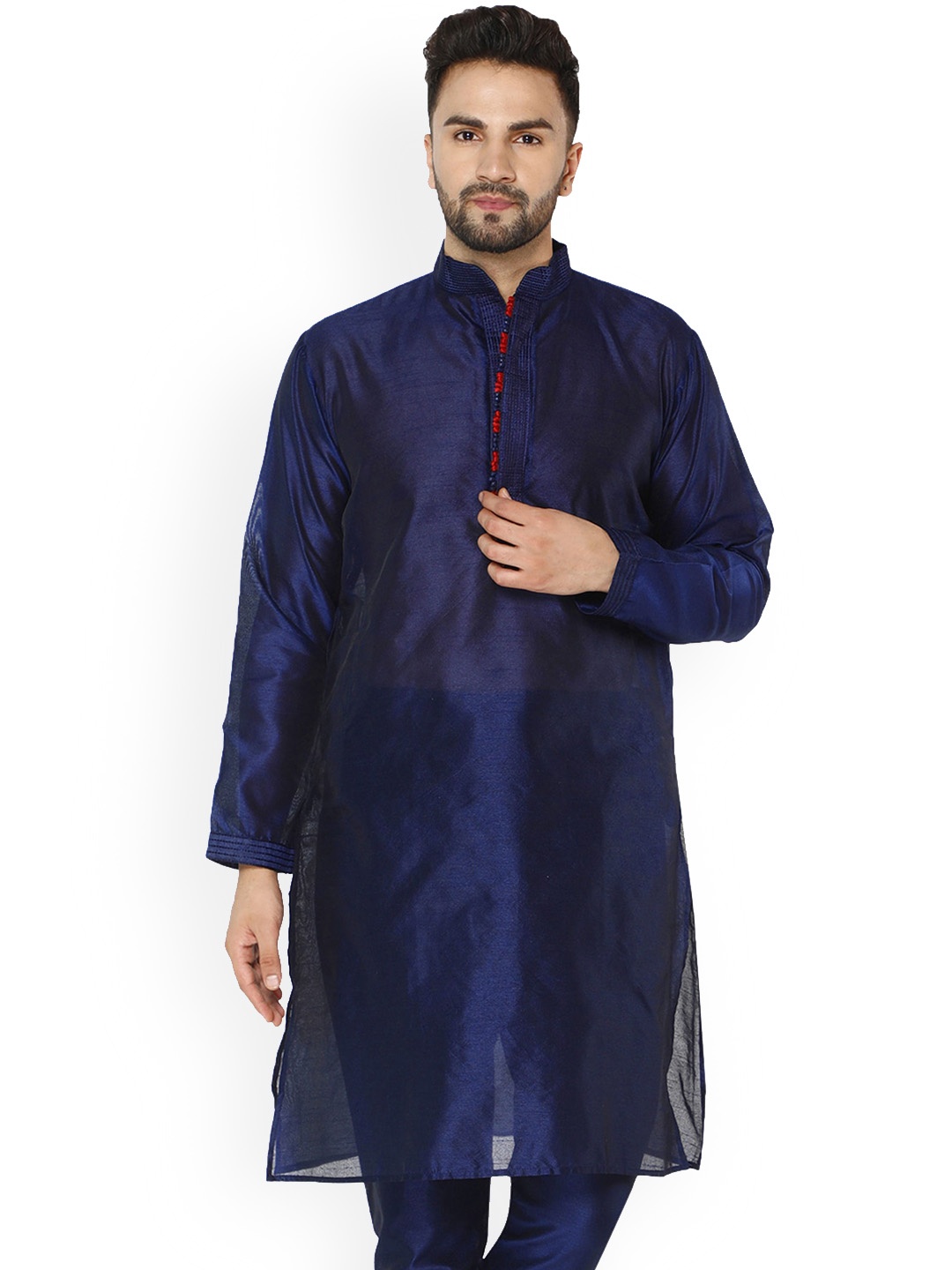 

Enciger Men Blue Thread Work Handloom Kurta