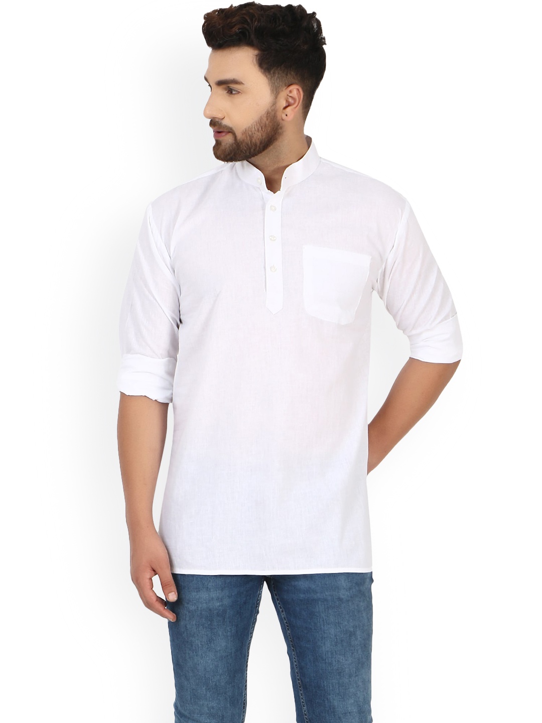 

Enciger Cotton Mandarin Collar Straight Kurta, White