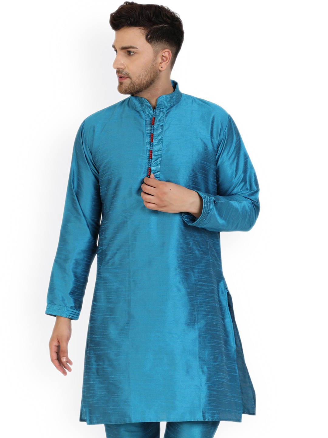 

Enciger Cotton Mandarin Collar Straight Kurta, Turquoise blue