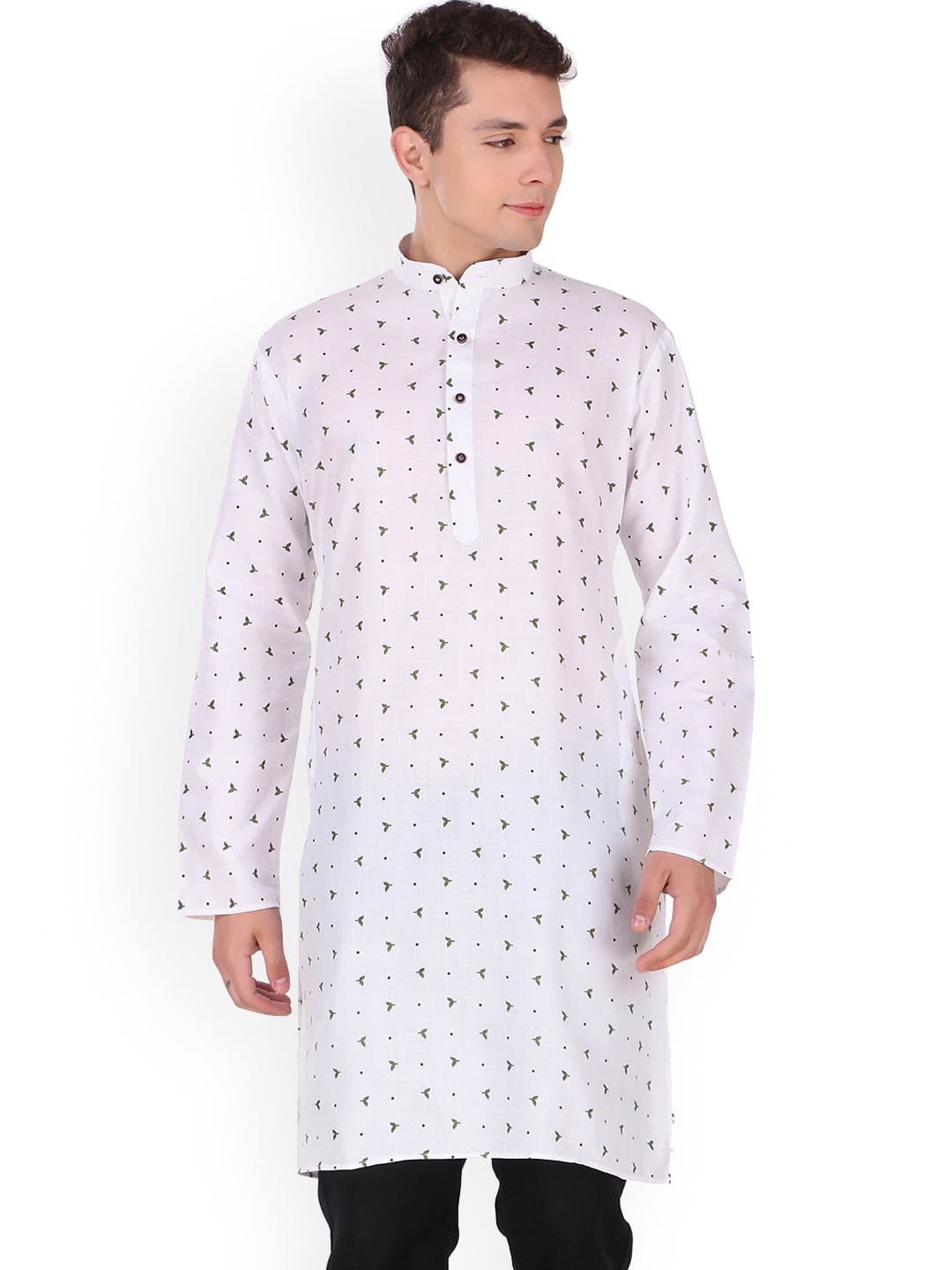 

Enciger Geometric Printed Cotton Mandarin Collar Straight Kurta, Green