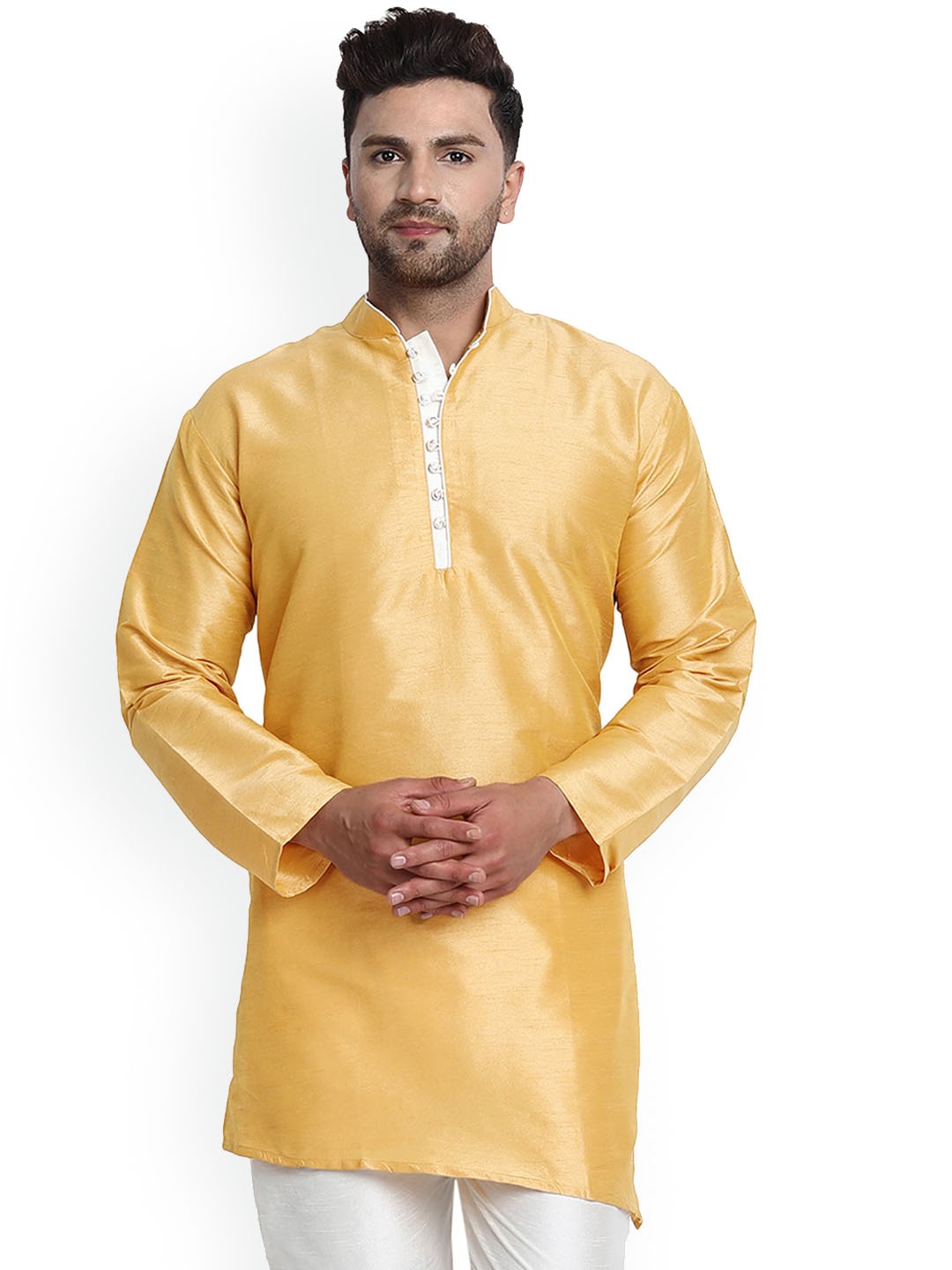 

Enciger Mandarin Collar Dupion Silk Straight Kurta, Gold