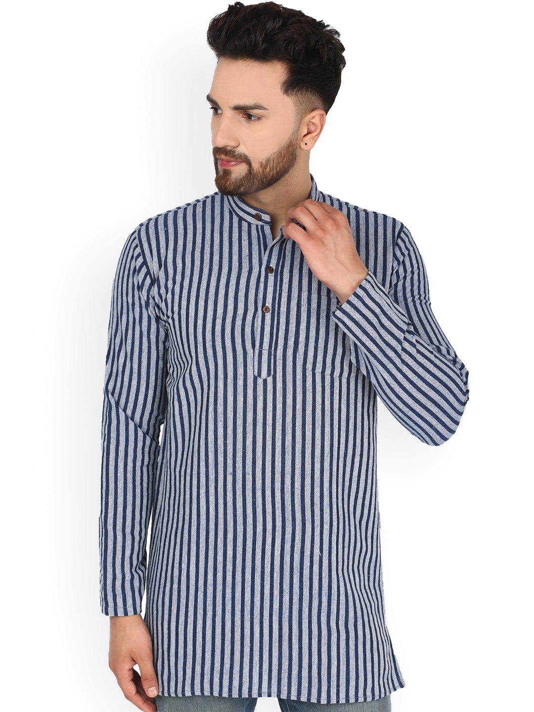 

Enciger Striped Cotton Straight Kurta, Blue
